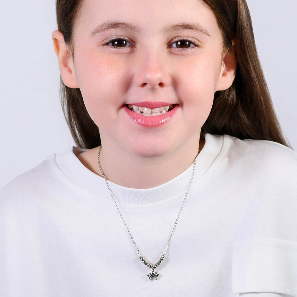 COLLIER EN ACIER POUR FILLE AVEC COURONNE DE CRISTAUX BLANCS