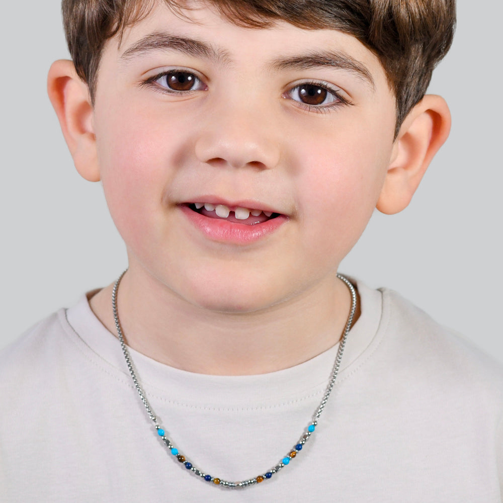 COLLIER ENFANT EN ACIER AVEC PIERRES MULTICOLORES