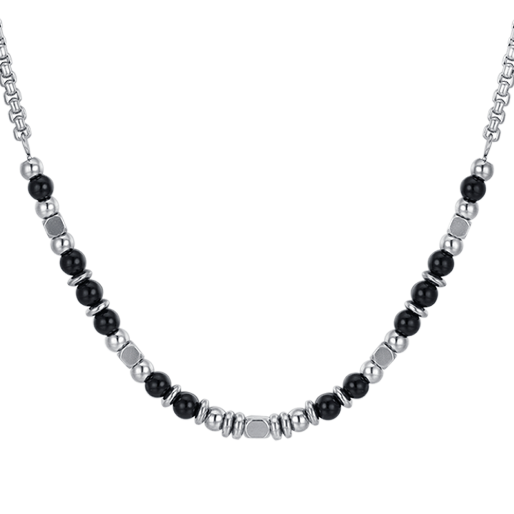 COLLIER BÉBÉ EN ACIER AVEC PIERRES NOIRES ET GRISES