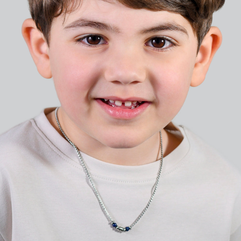 COLLIER BÉBÉ EN ACIER PIERRES BLEUES