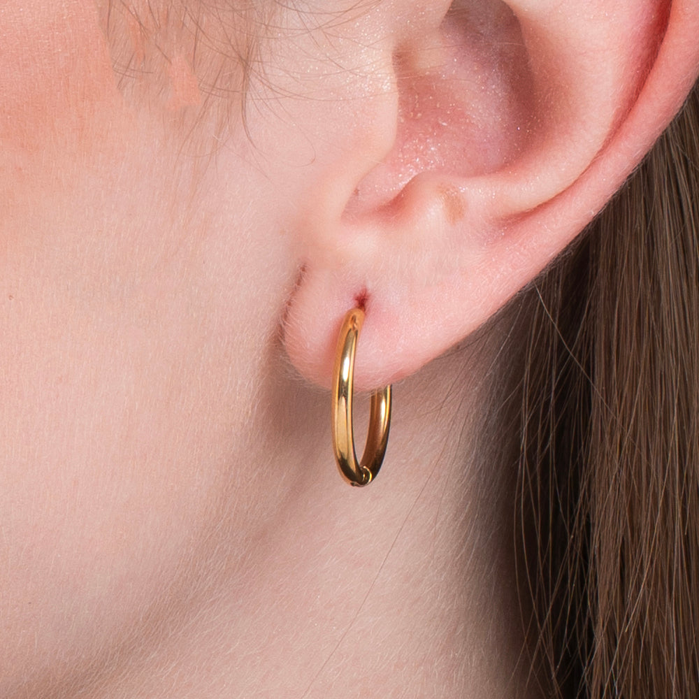 BOUCLES D'OREILLES EN ACIER PLAQUÉ OR 16 MM POUR FEMMES