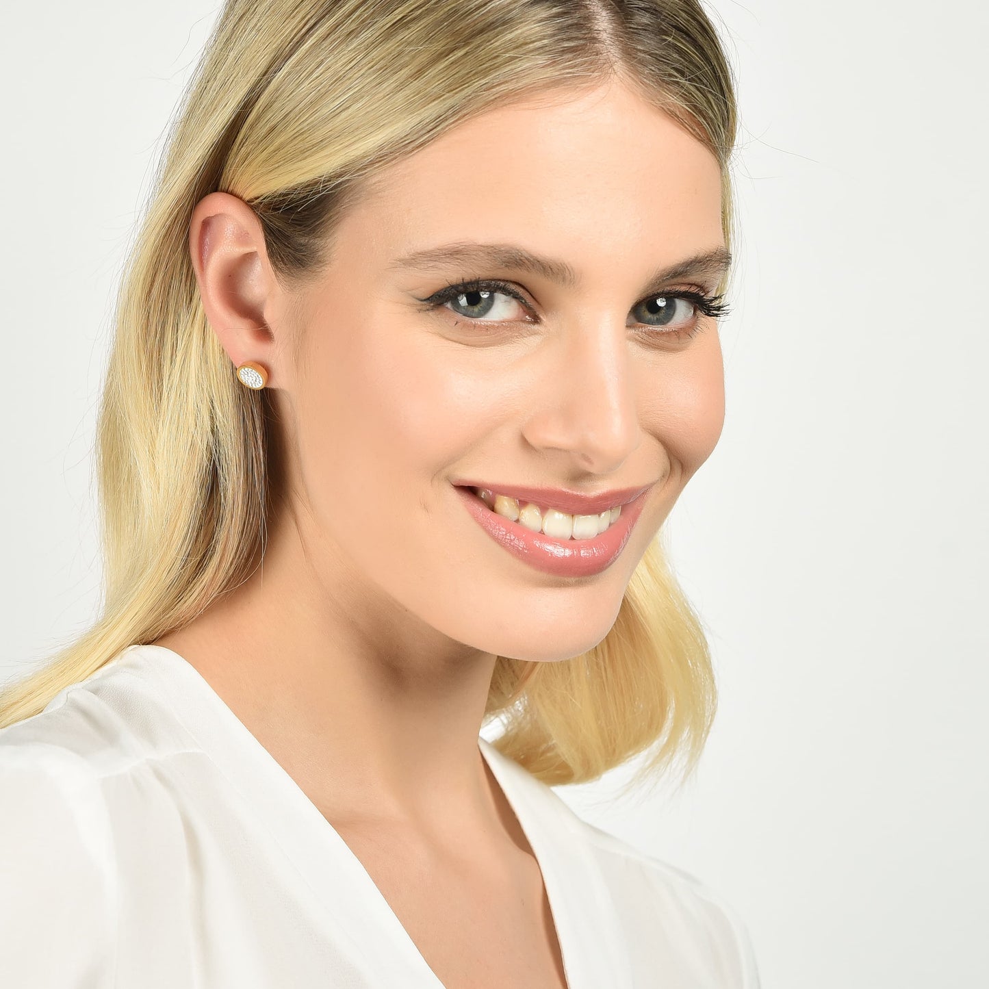 BOUCLES D'OREILLES POUR FEMMES EN ACIER INOXYDABLE AVEC CRISTAUX BLANCS