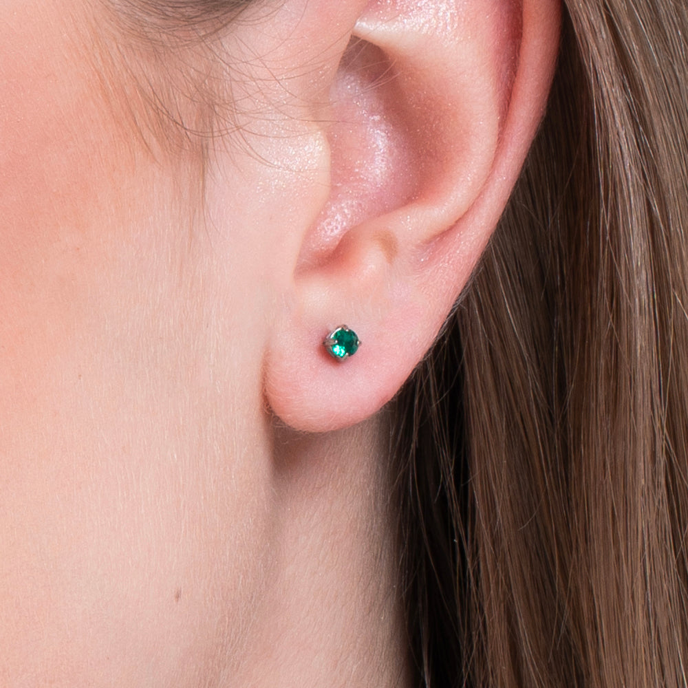 MONO ORECCHINO DONNA IN ACCIAIO CON ZIRCONE VERDE