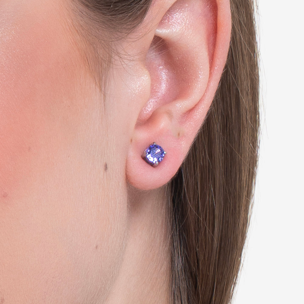 MONO ORECCHINO DONNA IN ACCIAIO CON ZIRCONE VIOLA