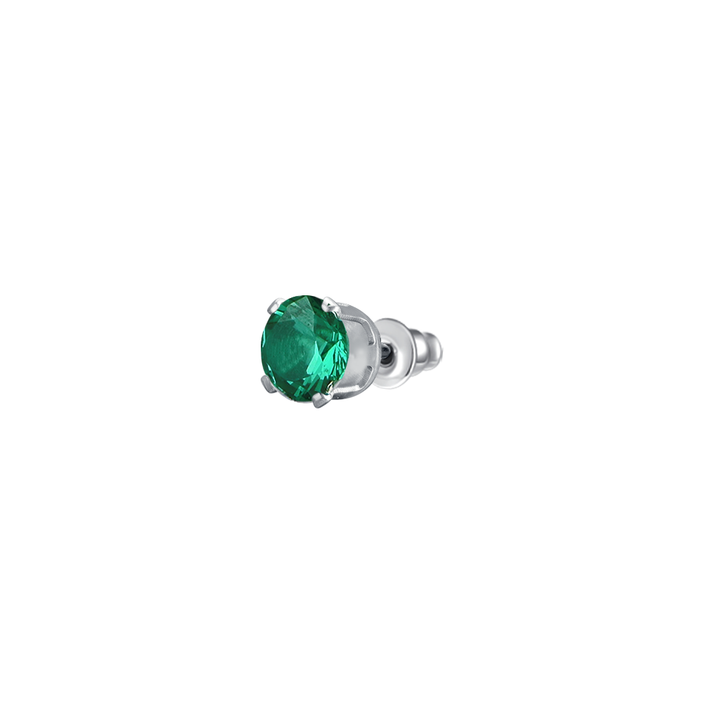 MONO ORECCHINO DONNA IN ACCIAIO CON ZIRCONE VERDE