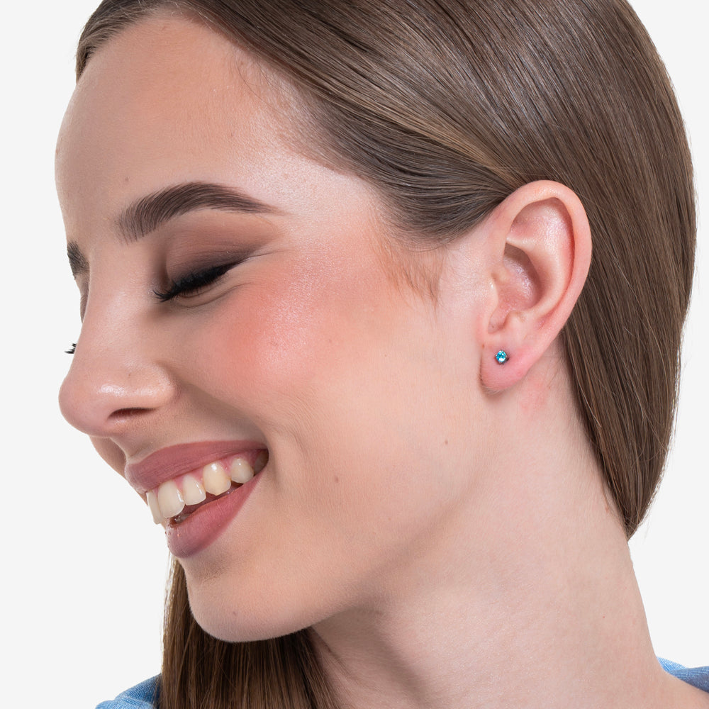MONO ORECCHINO DONNA IN ACCIAIO CON ZIRCONE ACQUAMARINA