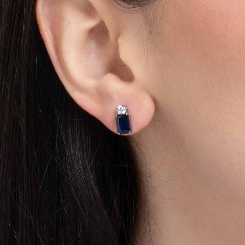 ORECCHINI DONNA IN ACCIAIO CON ZIRCONI BLU E BIANCHI