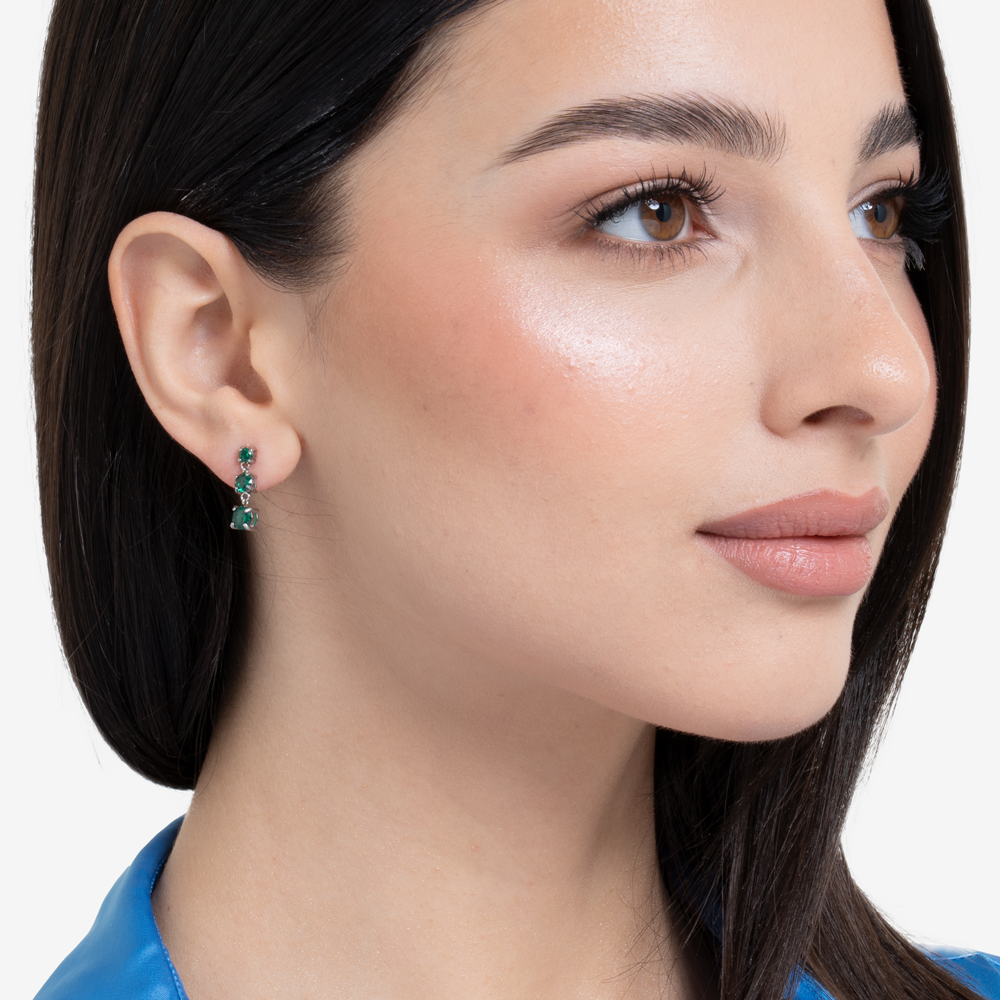 MONO ORECCHINI DONNA IN ACCIAIO CON ZIRCONI VERDI