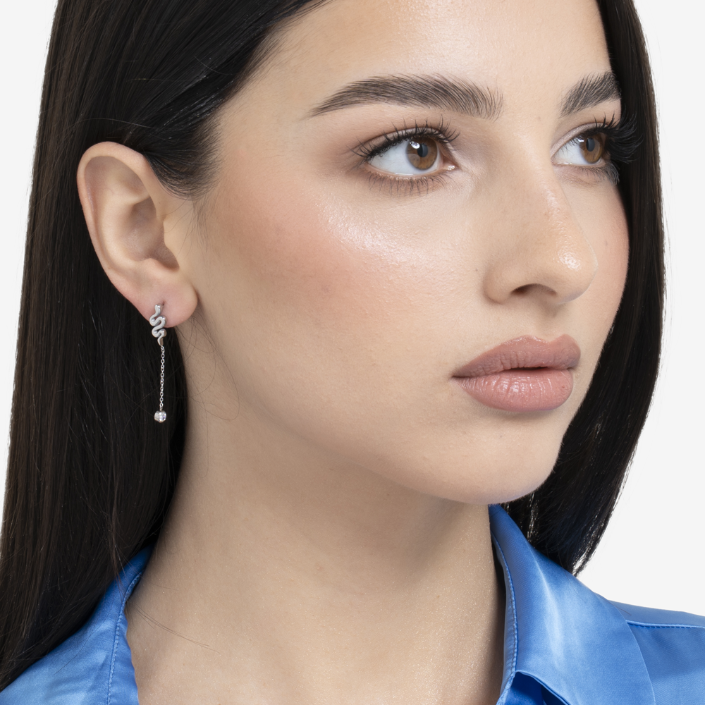 MONO ORECCHINO DONNA IN ACCIAIO  CON SERPENTE E CRISTALLO BIANCO