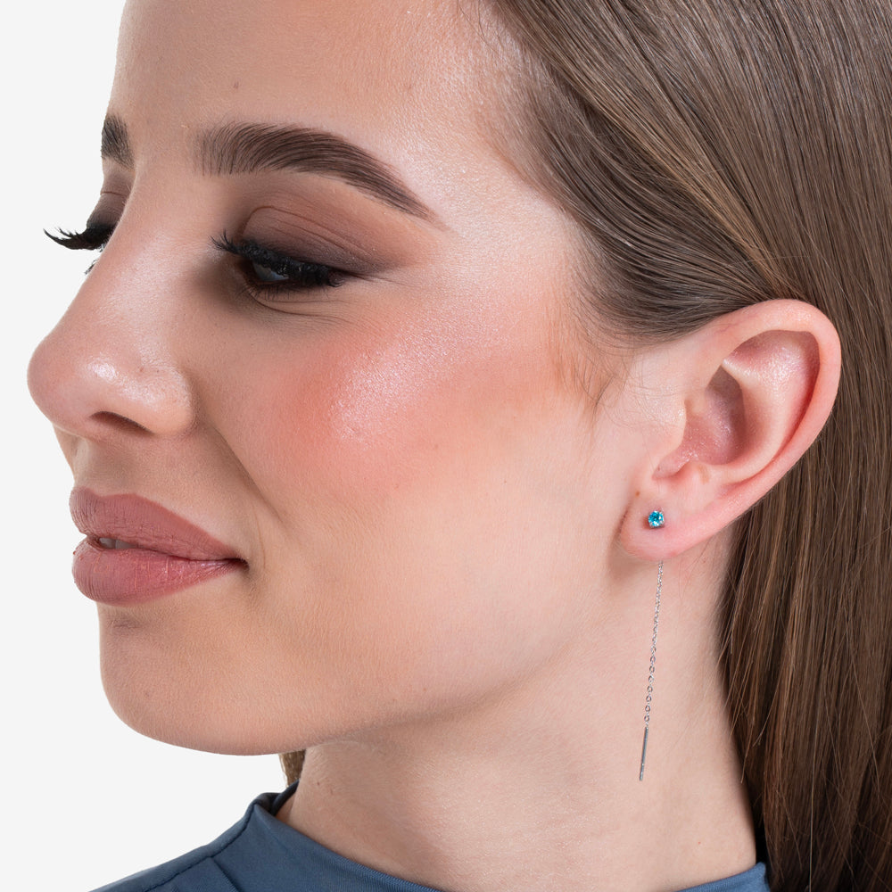 MONO ORECCHINO DONNA IN ACCIAIO CON CRISTALLO ACQUAMARINA