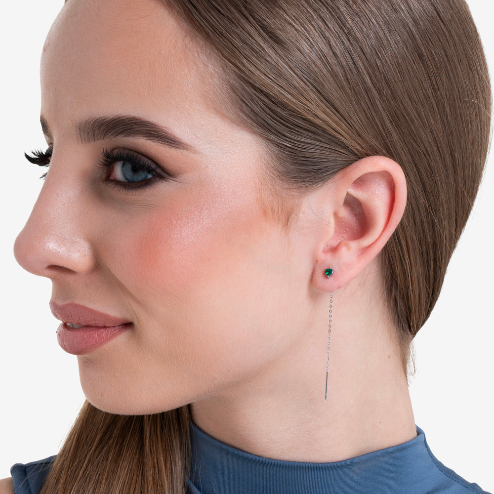 MONO ORECCHINO DONNA IN ACCIAIO CRISTALLO VERDE