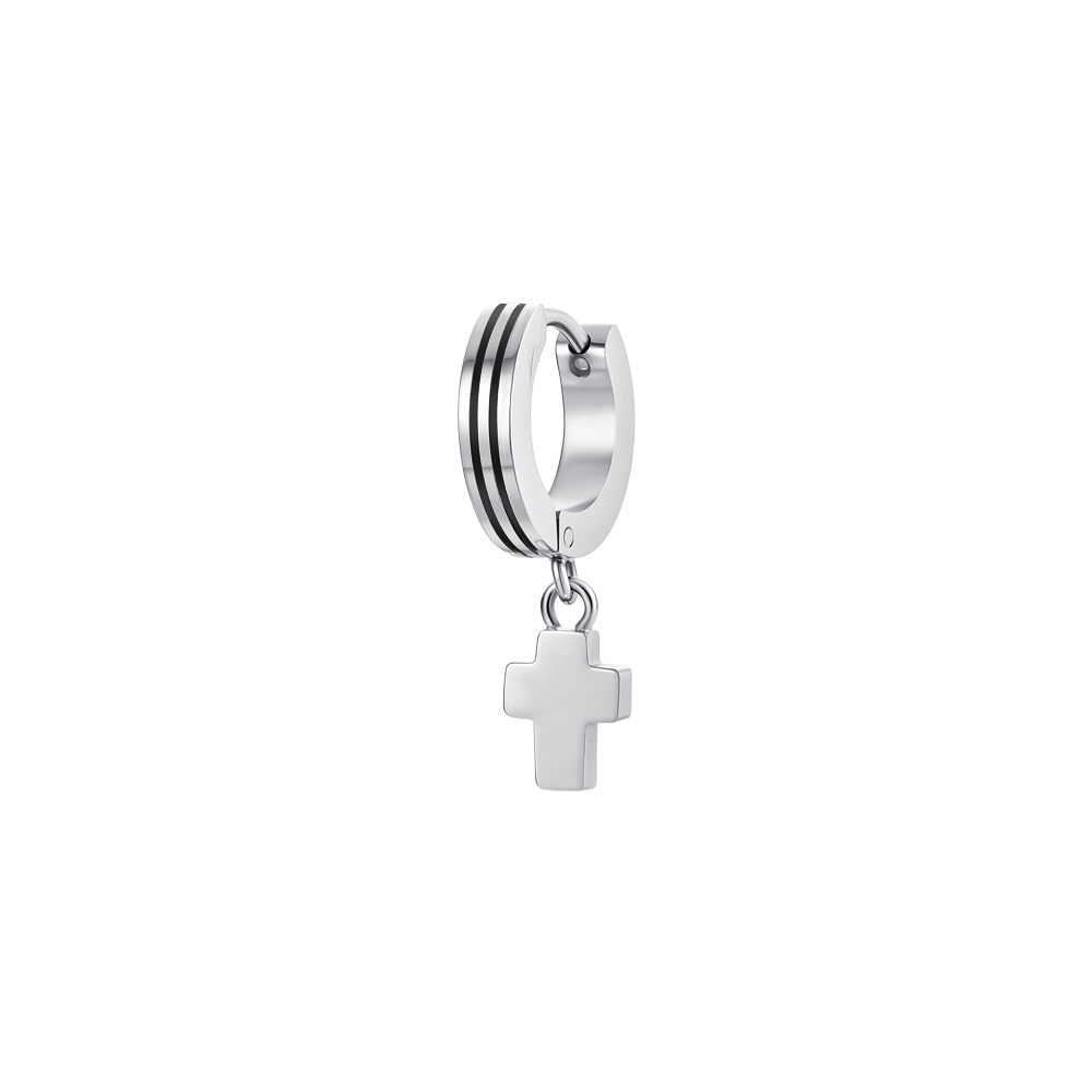 BOUCLE D'OREILLE MONO ACIER AVEC CROIX