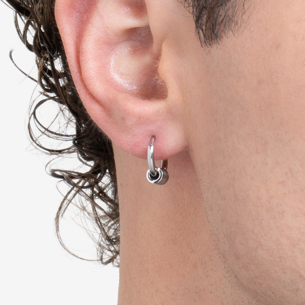 MONO ORECCHINO UOMO IN ACCIAIO CON ELEMENTO EFFETTO VINTAGE