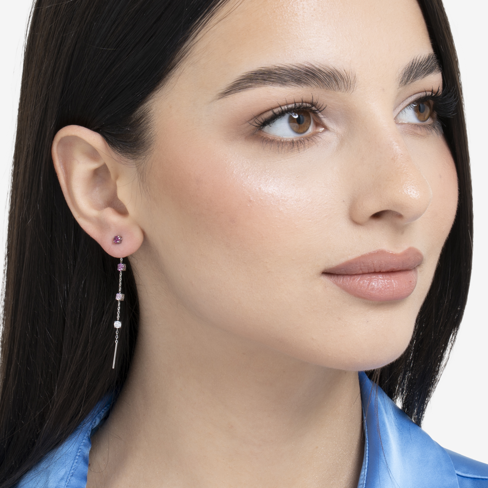 MONO ORECCHINO DONNA IN ACCIAIO CON CRISTALLI MULTICOLOR