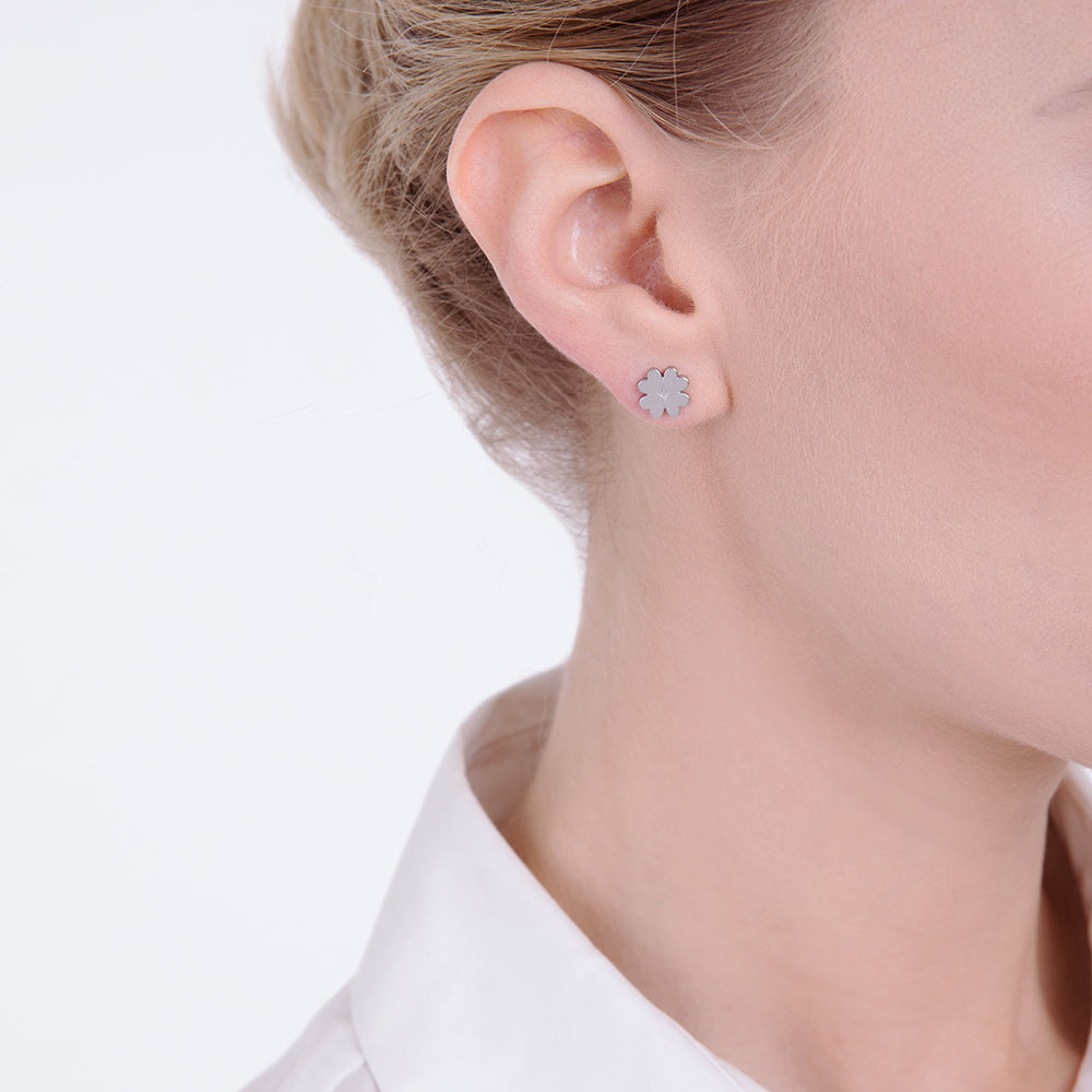 BOUCLES D'OREILLES TRÈFLE À QUATRE FEUILLES EN ACIER POUR FEMMES