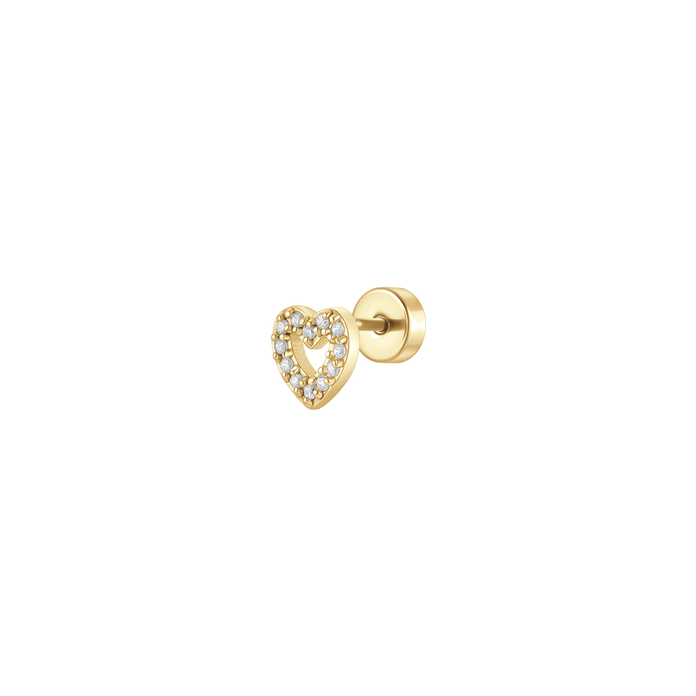 PIERCING ORECCHIO DONNA IN ACCIAIO FORMA CUORE CON ZIRCONI BIANCHI COLORE ORO