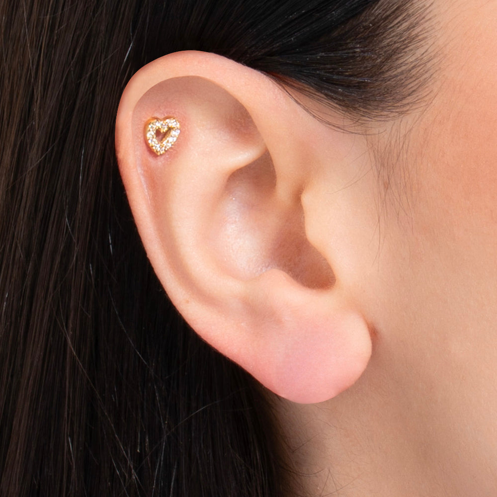 PIERCING ORECCHIO DONNA IN ACCIAIO FORMA CUORE CON ZIRCONI BIANCHI COLORE ORO