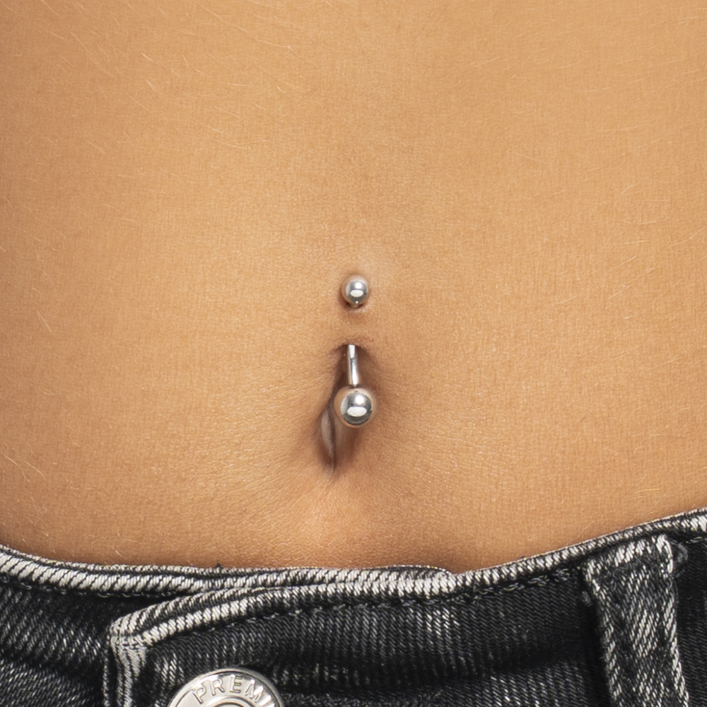 PIERCING OMBELICO DONNA IN ACCIAIO CON SFERE IN ACCIAIO
