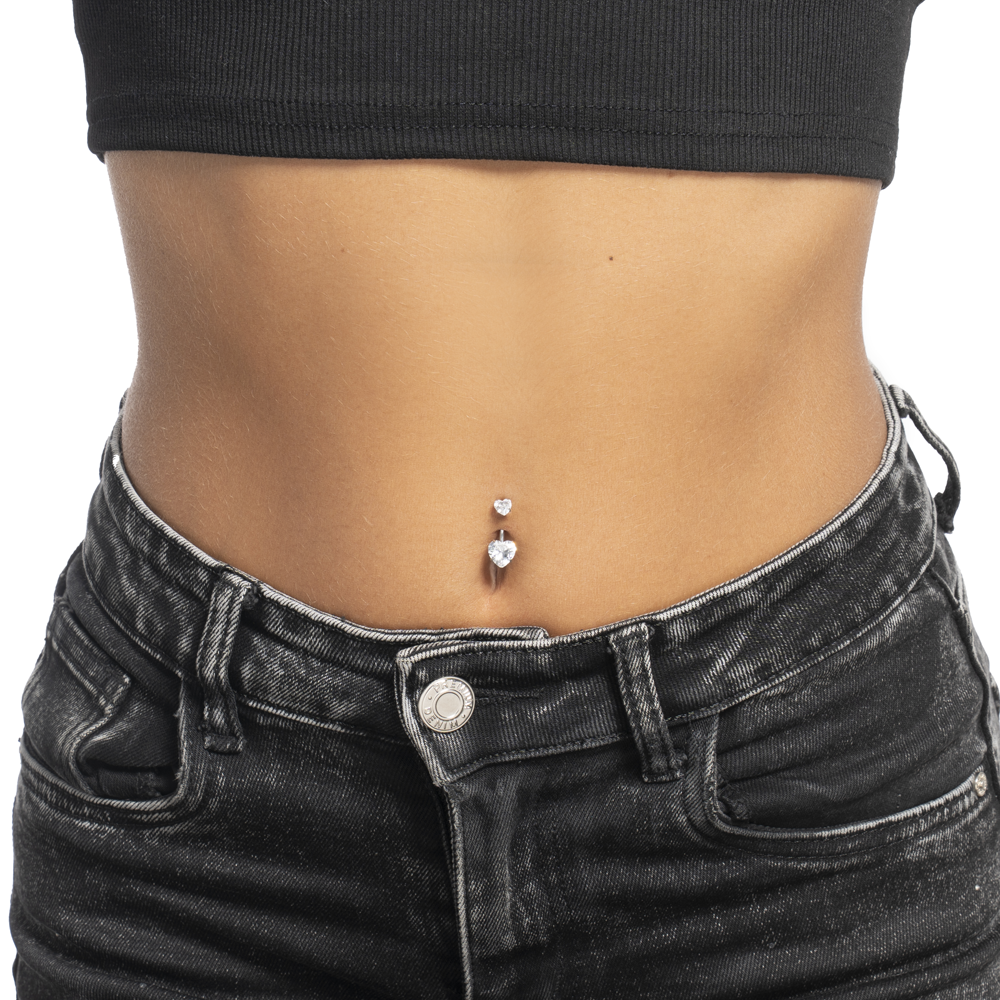 PIERCING OMBELICO DONNA IN ACCIAIO CON ZIRCONI BIANCHI TAGLIO CUORE