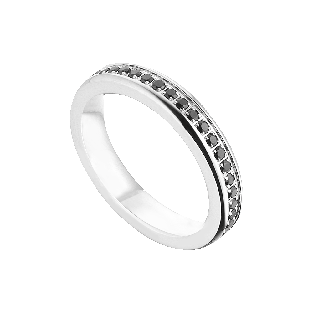 BAGUE EN ACIER POUR HOMMES ET FEMMES AVEC CRISTAUX NOIRS