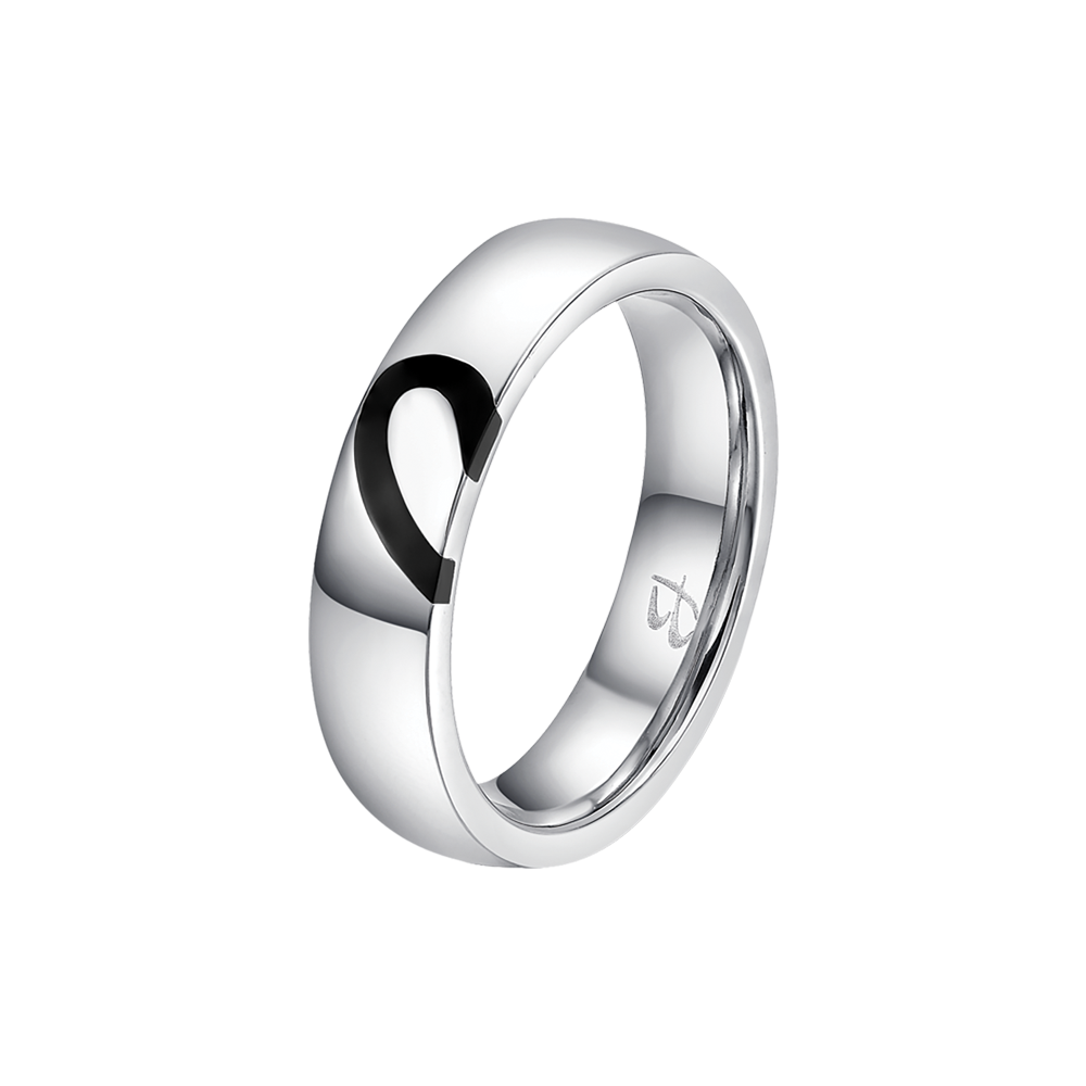 FEDINA DONNA E UOMO IN ACCIAIO CON MEZZO CUORE CON SMALTO NERO