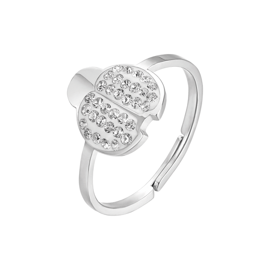 BAGUE EN ACIER POUR DAMES AVEC COCCINELLE ET CRISTAUX BLANCS TAILLE : M
