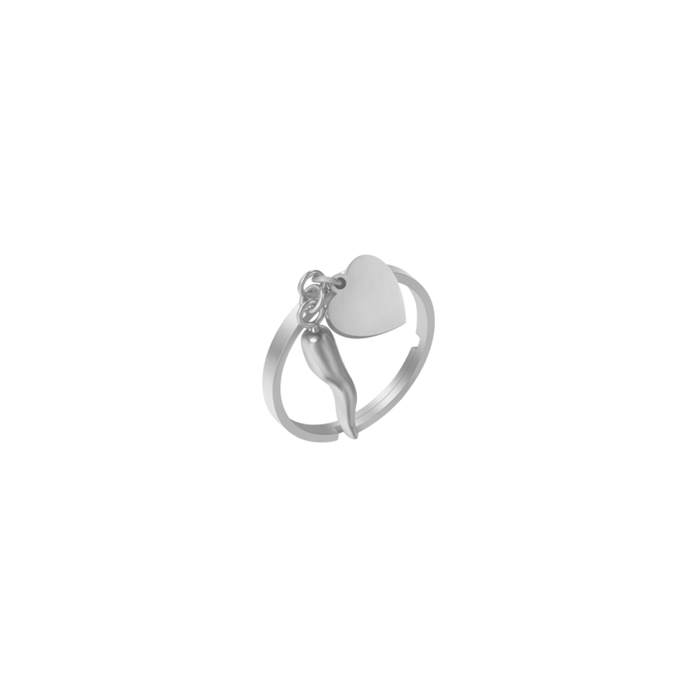 BAGUE EN ACIER POUR FEMMES AVEC CŒUR ET CORNE