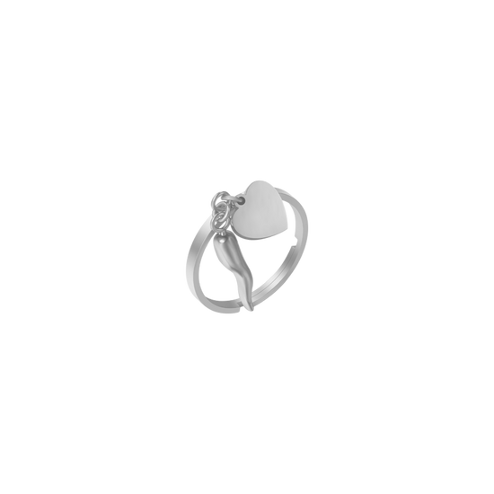 BAGUE EN ACIER POUR FEMMES AVEC CŒUR ET CORNE