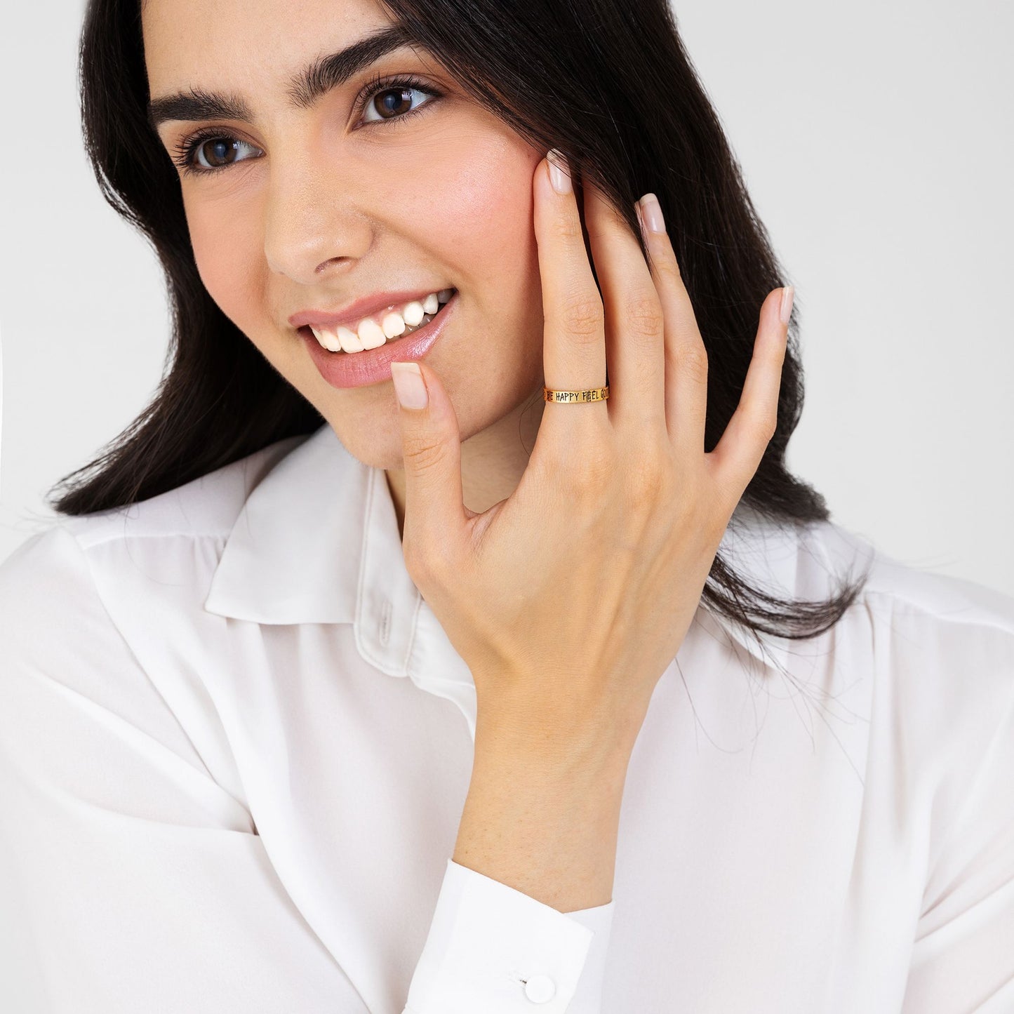 BAGUE POUR FEMME EN OR ET ACIER BE HAPPY FEEL GOOD