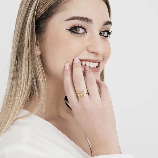BAGUE EN ACIER DORÉ POUR FEMMES AVEC PAPILLON