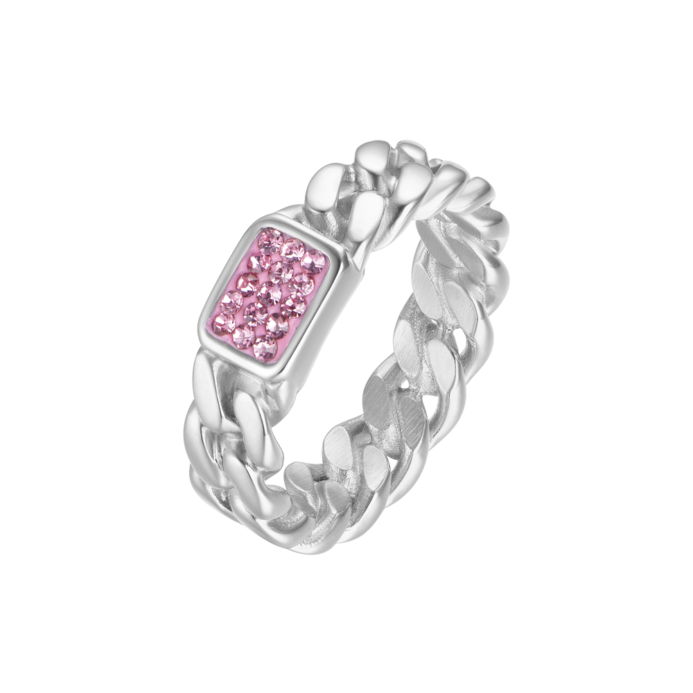BAGUE EN ACIER AVEC CRISTAUX FUCHSIA