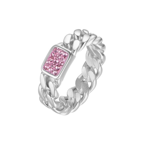 BAGUE EN ACIER AVEC CRISTAUX FUCHSIA