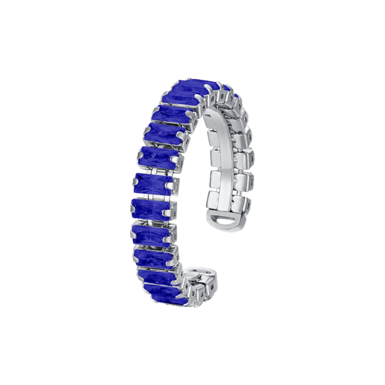 BAGUE POUR FEMMES EN ACIER OUVERT AVEC CRISTAUX BLEUS
