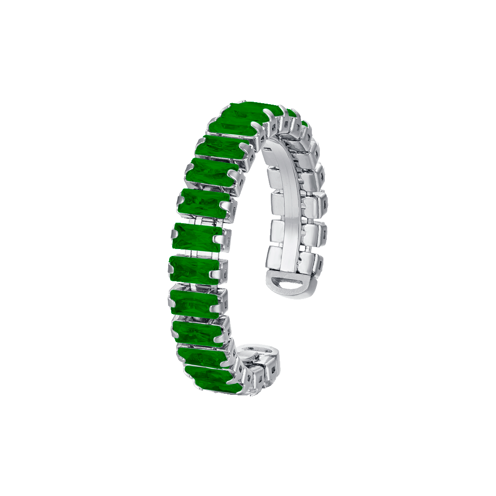 BAGUE OUVERTE EN ACIER POUR DAMES AVEC CRISTAUX VERTS