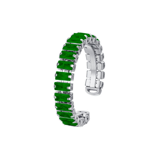 BAGUE RÉGLABLE EN ACIER POUR DAMES AVEC CRISTAUX VERTS