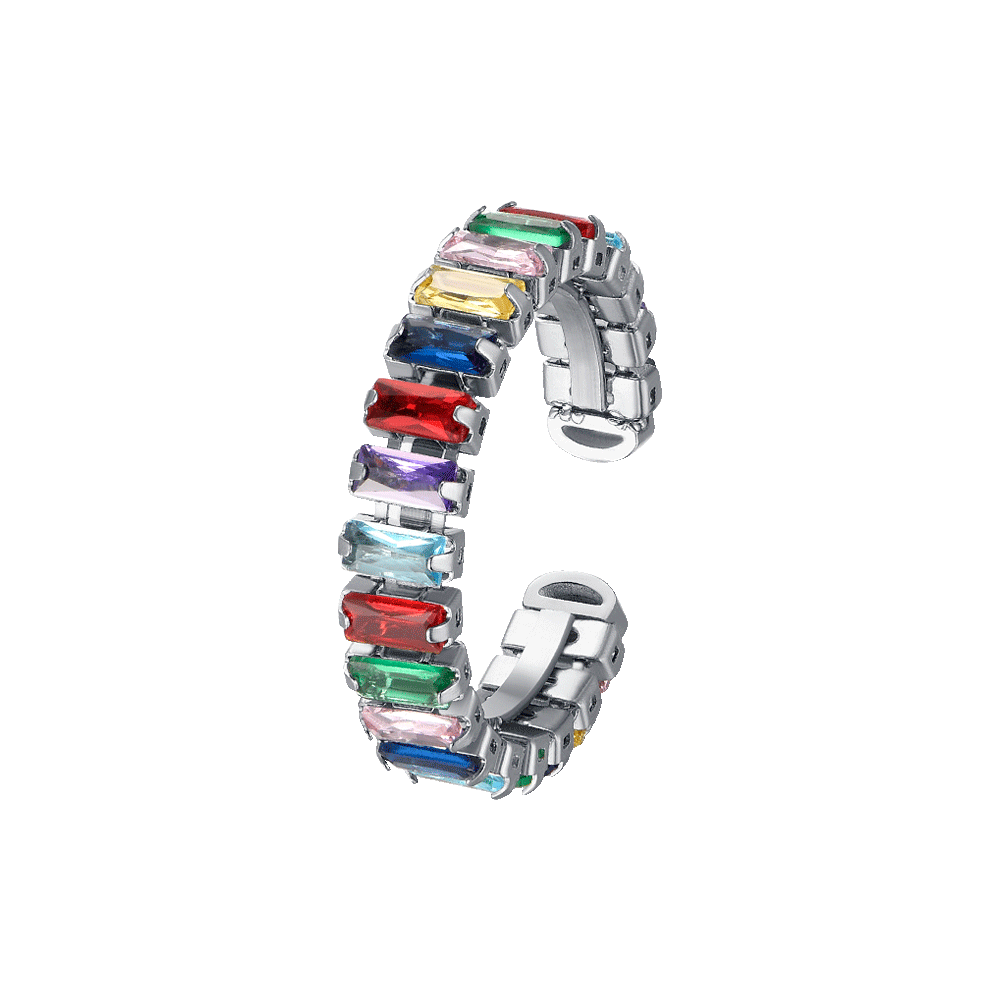 BAGUE RÉGLABLE EN ACIER POUR FEMMES AVEC CRISTAUX MULTICOLORES