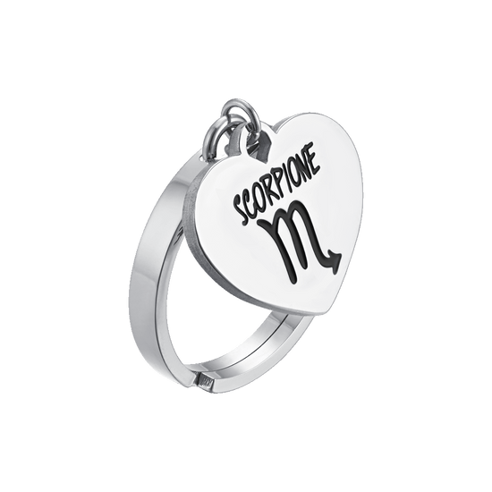 BAGUE FEMME EN ACIER SIGNE DU ZODIAQUE SCORPION AVEC COEUR