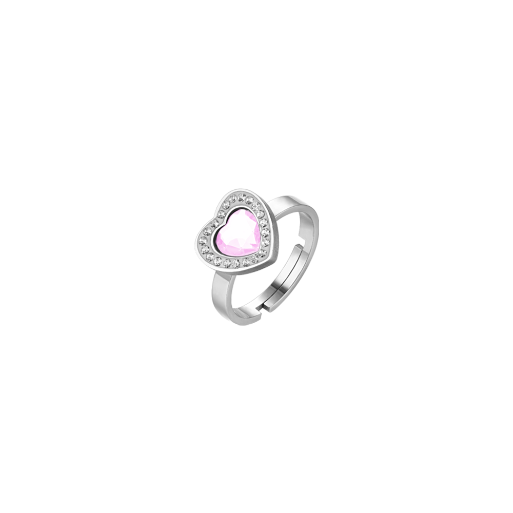 ANELLO DONNA IN ACCIAIO CUORE CRISTALLO ROSA E CRISTALLI BIANCHI