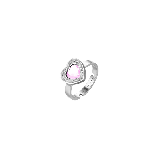 ANELLO DONNA IN ACCIAIO CUORE CRISTALLO ROSA E CRISTALLI BIANCHI