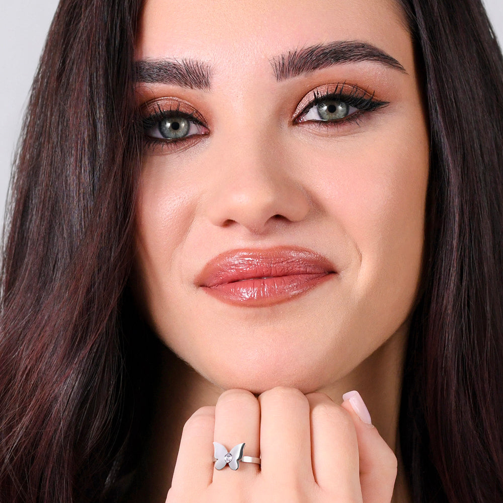 ANELLO DONNA IN ACCIAIO CON FARFALLA CON ZIRCONE BIANCO