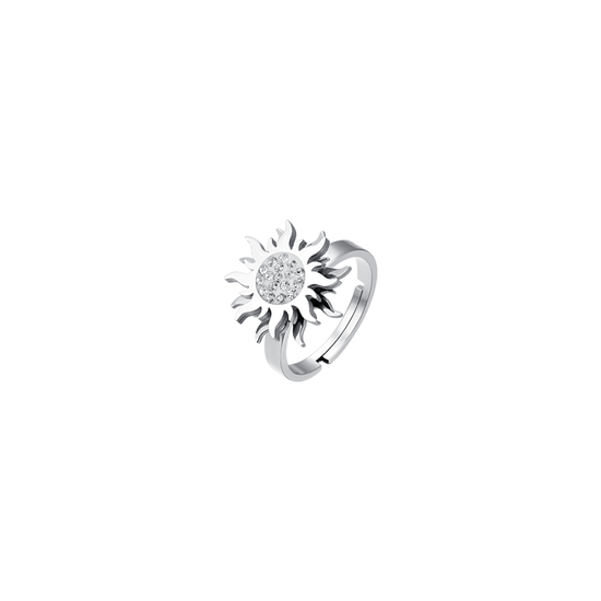 ANELLO DONNA IN ACCIAIO CON SOLE GIREVOLE CON CRISTALLI BIANCHI