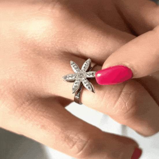 ANELLO DONNA IN ACCIAIO CON SOLE GIREVOLE CON CRISTALLI BIANCHI