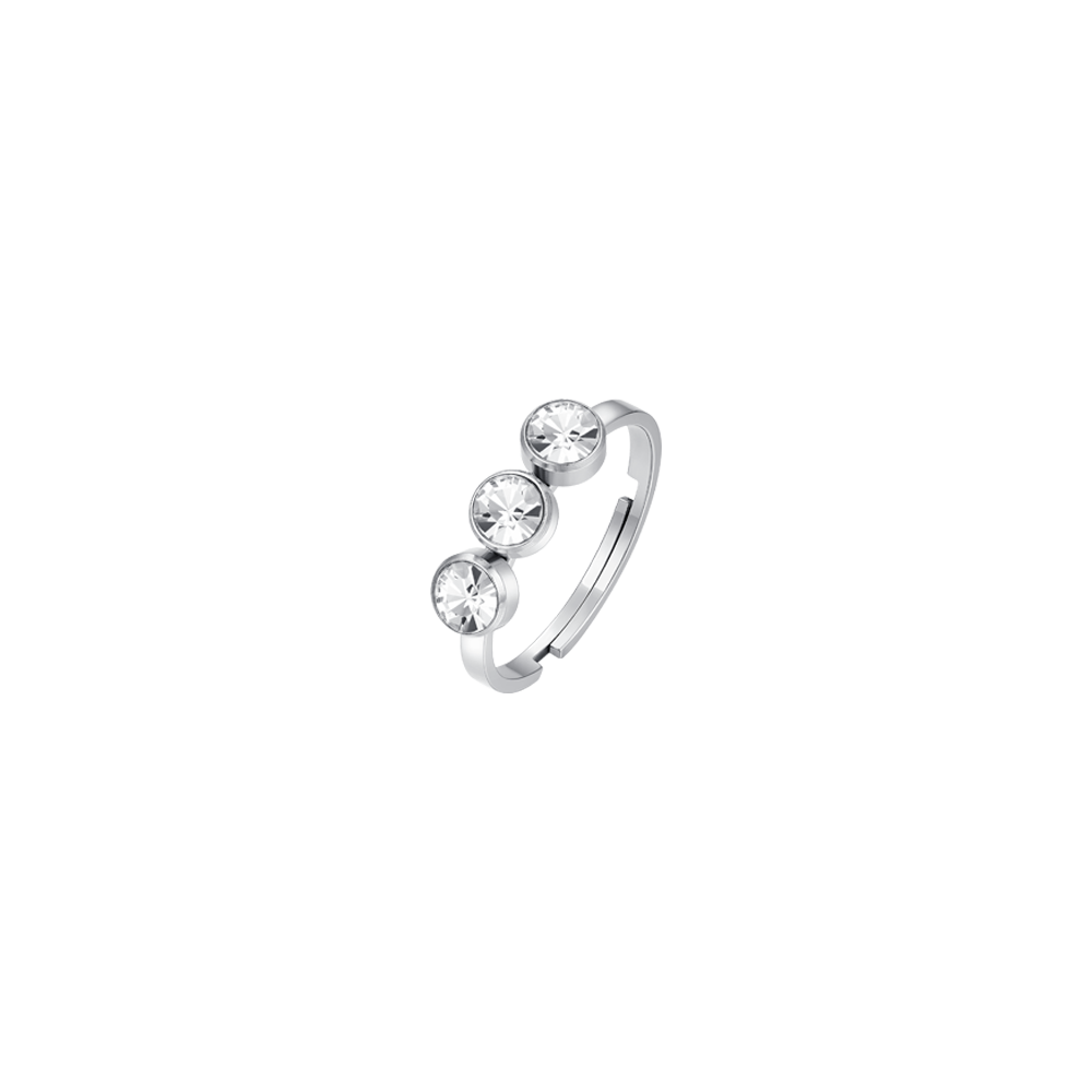 BAGUE EN ACIER POUR FEMMES AVEC CRISTAUX BLANCS