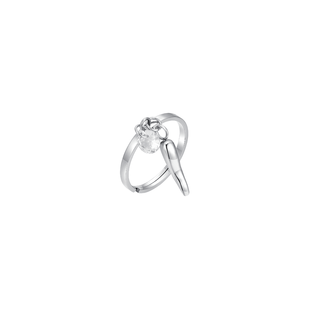 ANELLO DONNA IN ACCIAIO CON CORNO E ZIRCONE BIANCO
