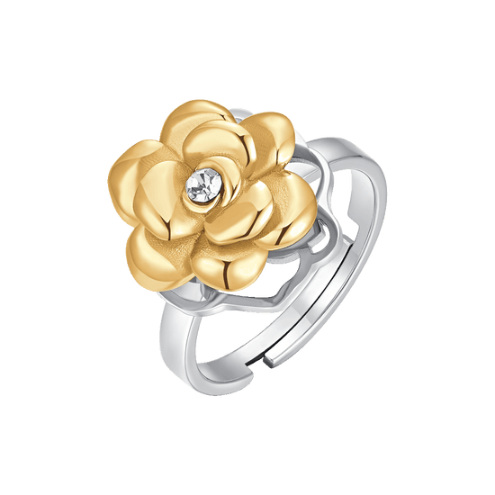 ANELLO DONNA IN ACCIAIO IP GOLD CON ROSA GIREVOLE E CRISTALLO BIANCO