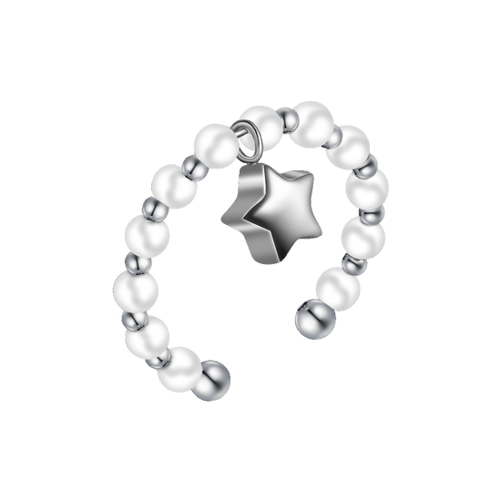 ANELLO DONNA IN ACCIAIO E PERLE SINTETICHE BIANCHE CON STELLA