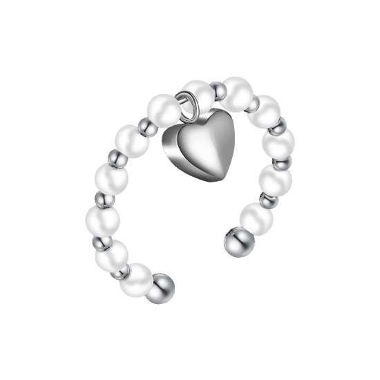 ANELLO DONNA IN ACCIAIO E PERLE SINTETICHE BIANCHE CON CUORE