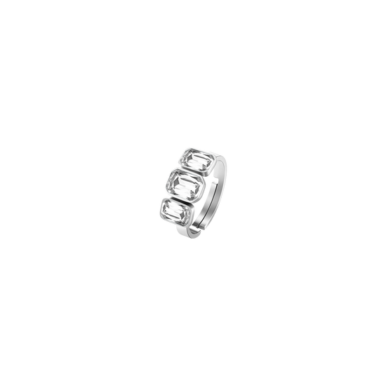 BAGUE EN ACIER POUR FEMMES AVEC CRISTAUX BLANCS