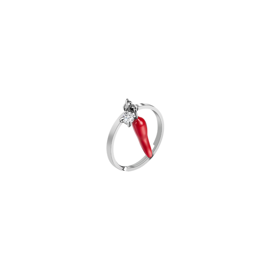 ANELLO DONNA IN ACCIAIO CON CORNO ROSSO E PUNTO LUCE