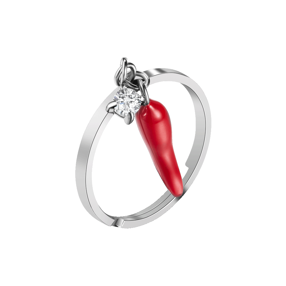 ANELLO DONNA IN ACCIAIO CON CORNO ROSSO E PUNTO LUCE
